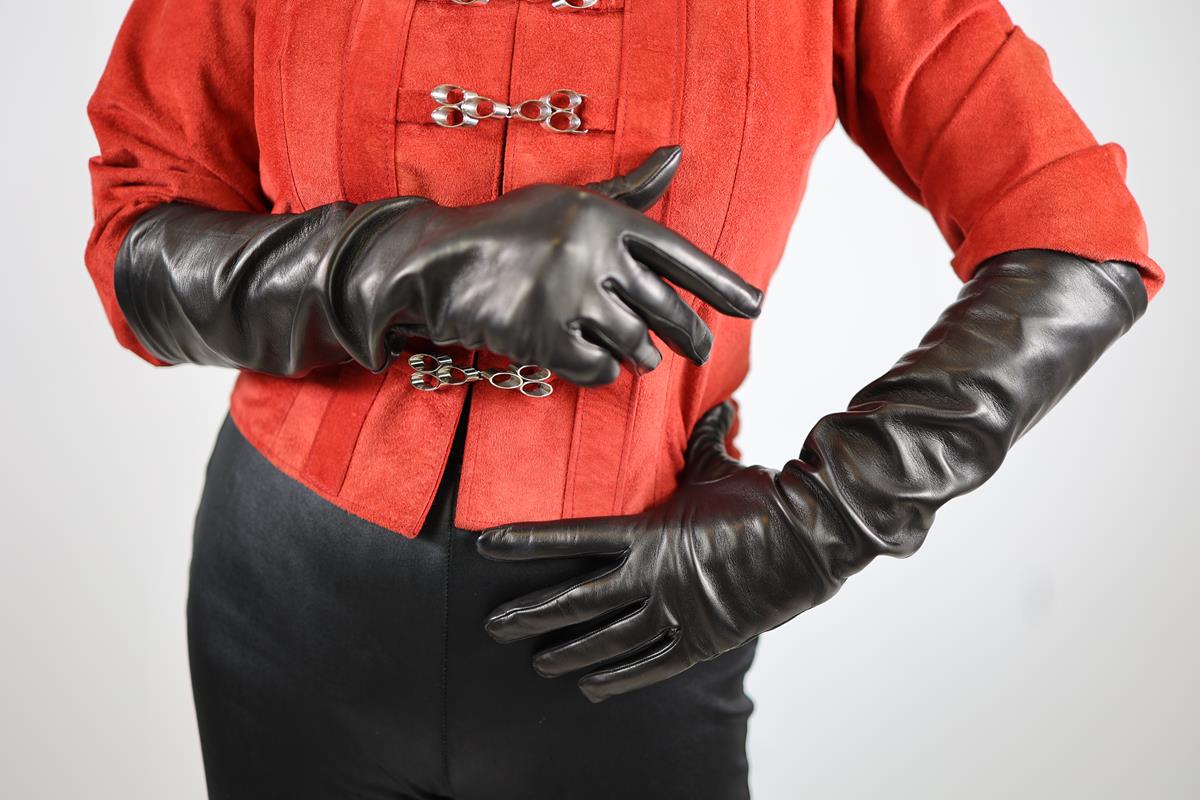 45 cm ellenbogenlange Damen Lederhandschuhe mit Seidenfutter